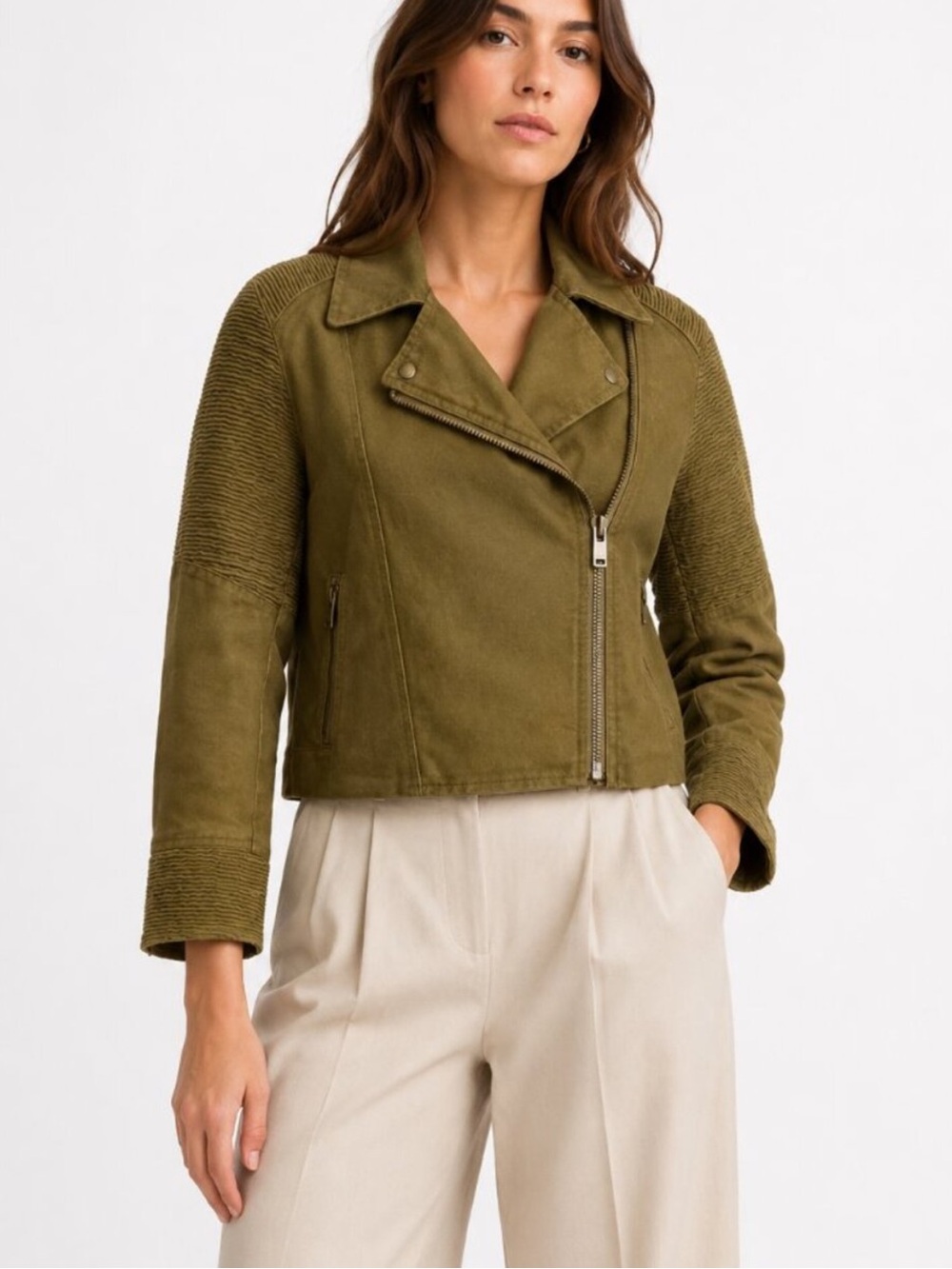Aritzia Olive Linen Blend Moto Jacket Medium